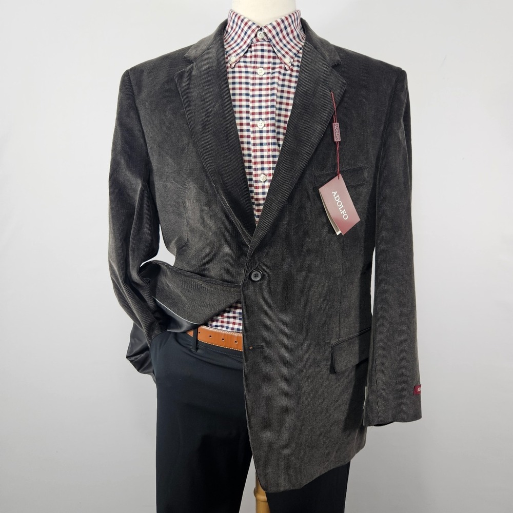 Adolfo Men's Sport Coat Blazer Two Button Corduroy Gray Cotton Size 46R NEW